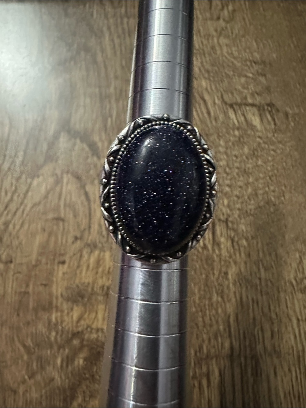 Blue Goldstone ring with silver setting